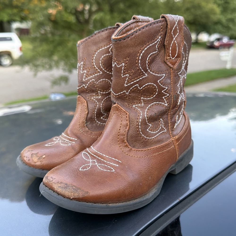 Infant Baby Cowboy Boots Wonder Nation Embroidered Brown Western Size 9